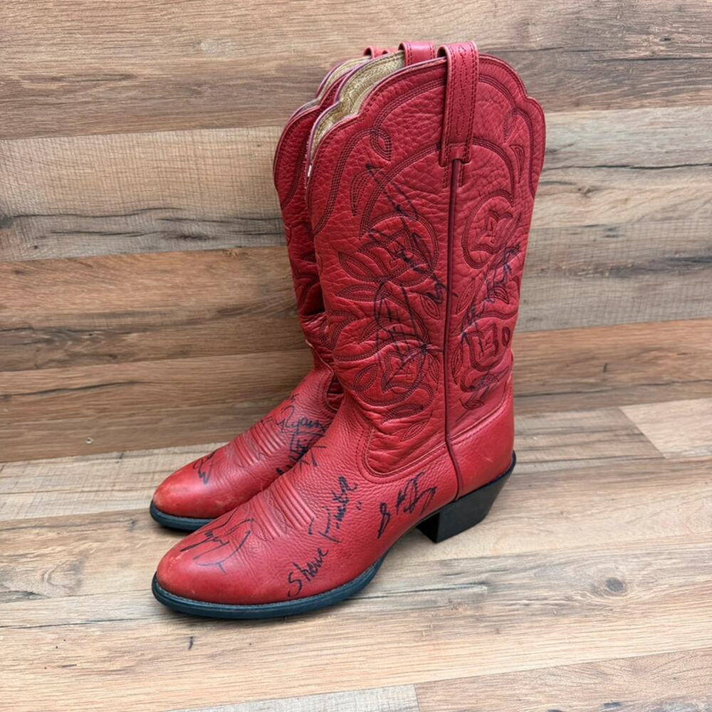 Ariat Womens Size 9 B Red Leather Cowboy Boots Signed Autographed